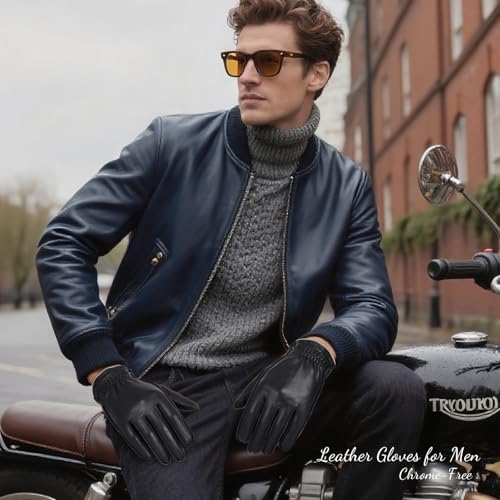 GSG SINCE 1998 GSG Mens Chrome-Free Sheepskin leather driving gloves, Winter Warm Wool Touchscreen Dress Glove-Cold Weather Motorcycle Texting,Black,L - Image 5