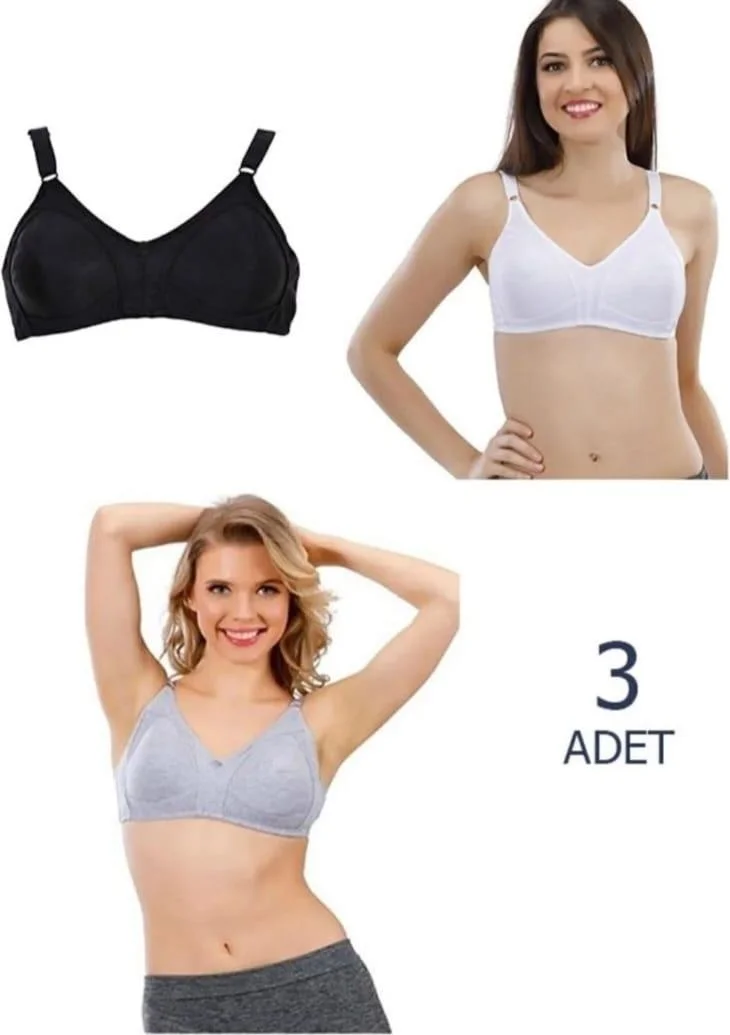 Liza 539 Women's Combed Cotton Compacting Large Mixed Color Bra 3 Pieces