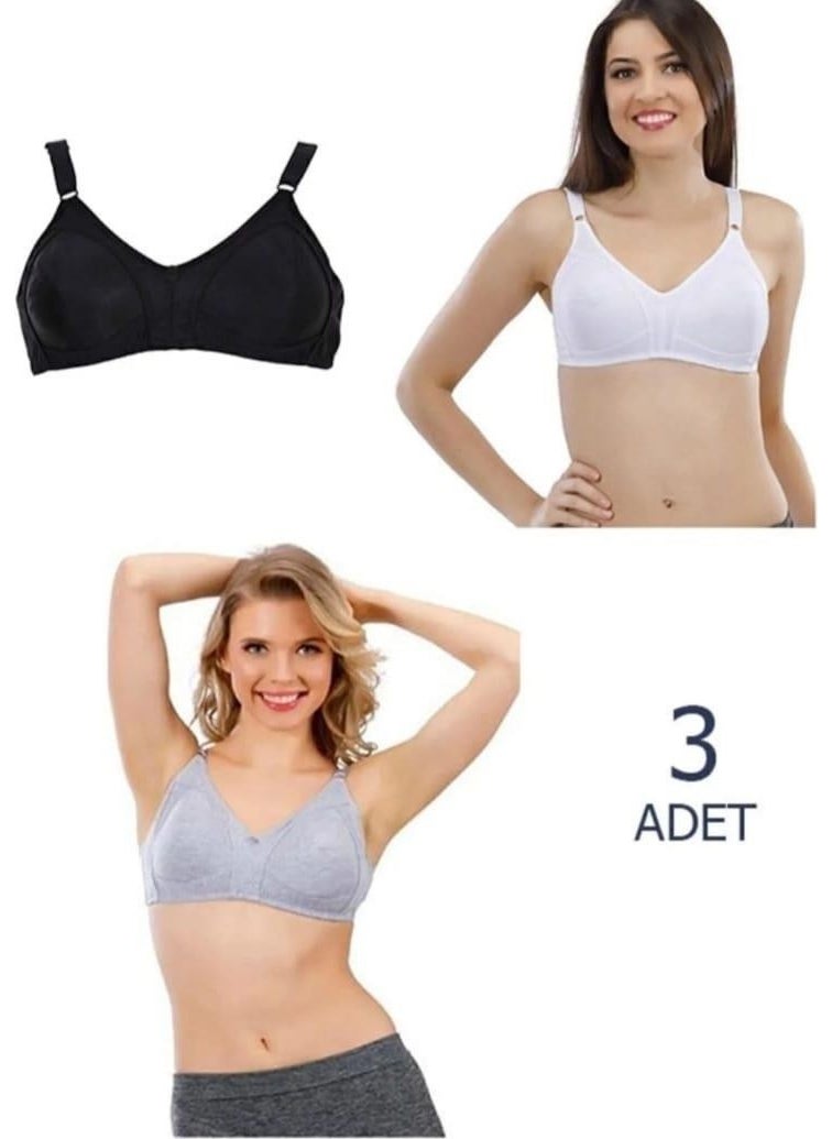 Liza 539 Women's Combed Cotton Compacting Large Mixed Color Bra 3 Pieces 