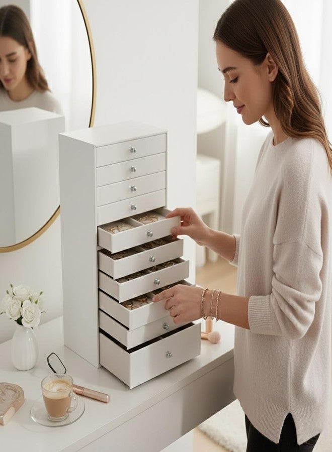 GUKA Large Jewelry Box, Jewelry Case with 10 Drawers for Big and Small Jewelry, Jewelry Storage Organizer for Watch Earrings Necklace Rings Bracelets, Birthday Wedding Gifts, White - Image 2