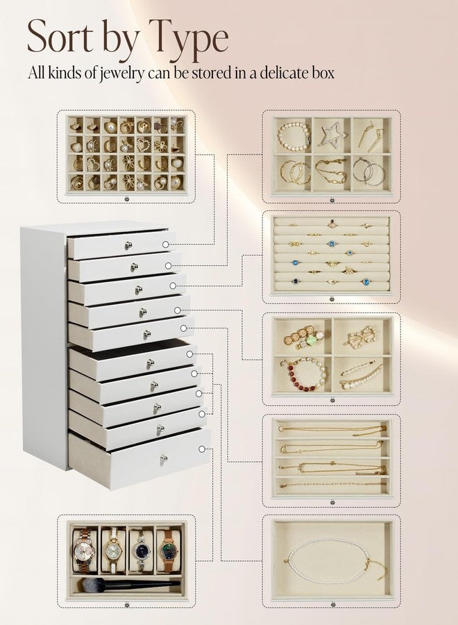 GUKA Large Jewelry Box, Jewelry Case with 10 Drawers for Big and Small Jewelry, Jewelry Storage Organizer for Watch Earrings Necklace Rings Bracelets, Birthday Wedding Gifts, White - Image 3
