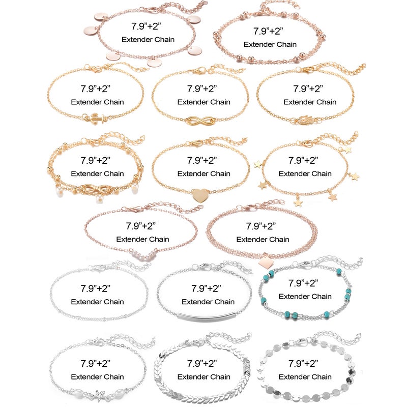Softones 16Pcs Ankle Bracelets for Women Gold Silver Two Style Chain Beach Anklet Bracelet Jewelry Anklet Set,Adjustable Size - Image 5