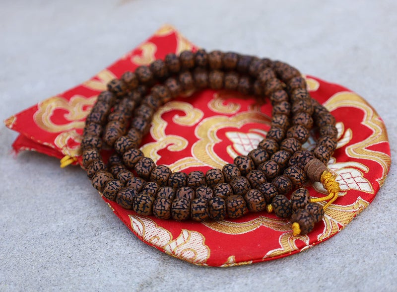 DharmaObjects Natural Rudraksha Mala/Rosary 108 Beads/Free Pouch (Rudraksha) - Image 1