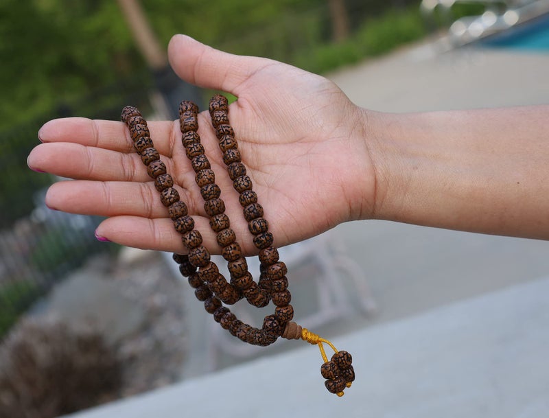 DharmaObjects Natural Rudraksha Mala/Rosary 108 Beads/Free Pouch (Rudraksha) - Image 5