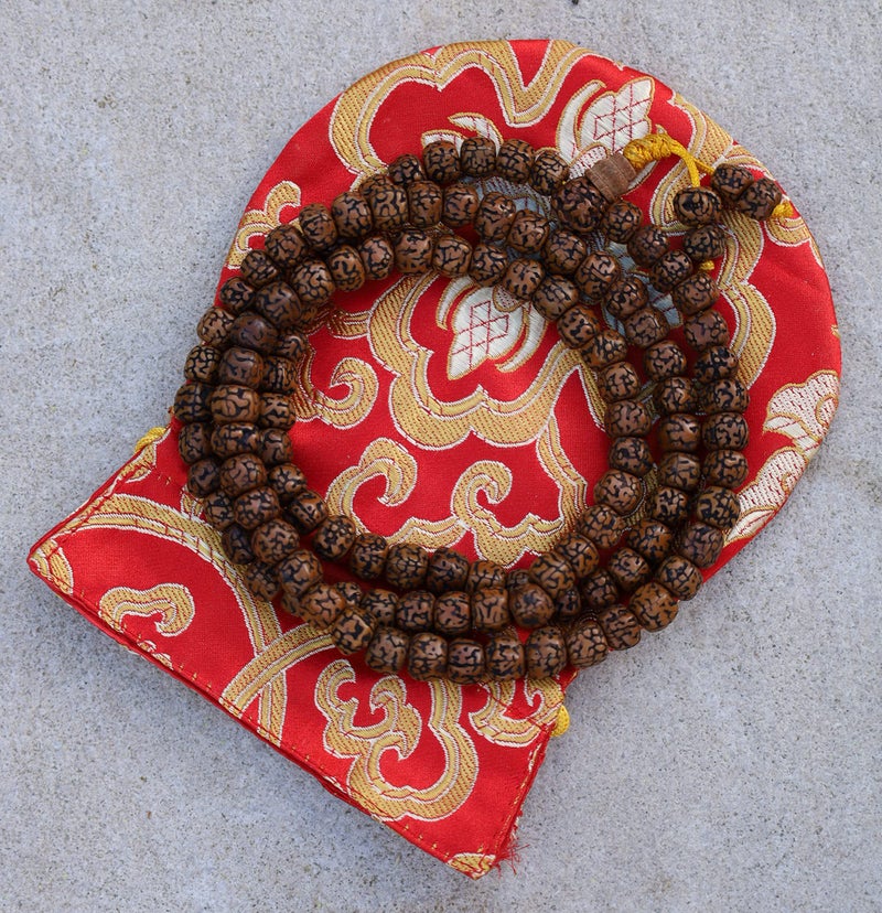 DharmaObjects Natural Rudraksha Mala/Rosary 108 Beads/Free Pouch (Rudraksha) - Image 3