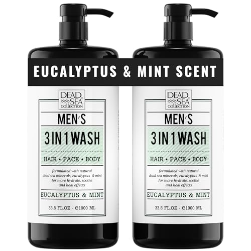 Dead Sea Collection Eucalyptus Mint Menâ€™s Body Wash â€“ 3 in 1 Body Wash for Men for Hair, Face & Body â€“ Moisturizing Shower Gel with Dead Sea Minerals â€“ Pack of 2 (33.8 fl oz each) - Image 1