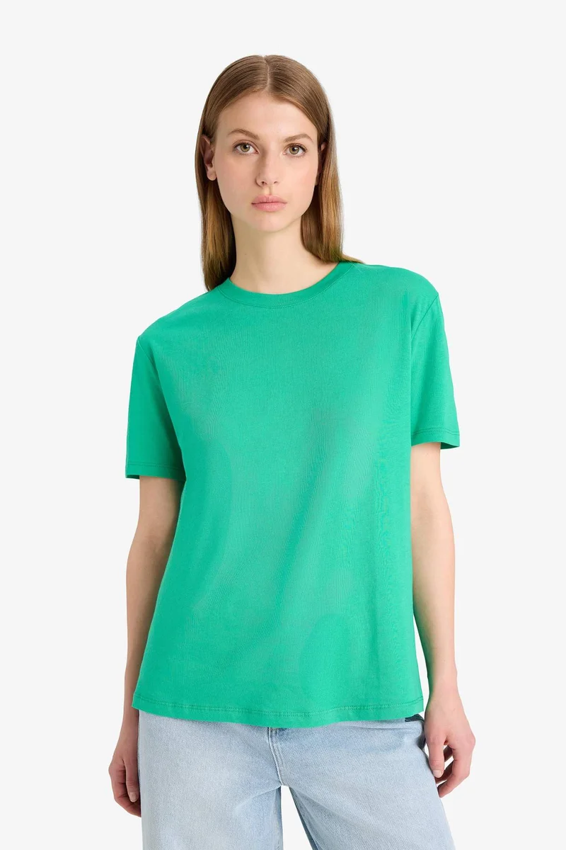 ديفاكتو Regular Fit Crew Neck Basic Cotton T-Shirt