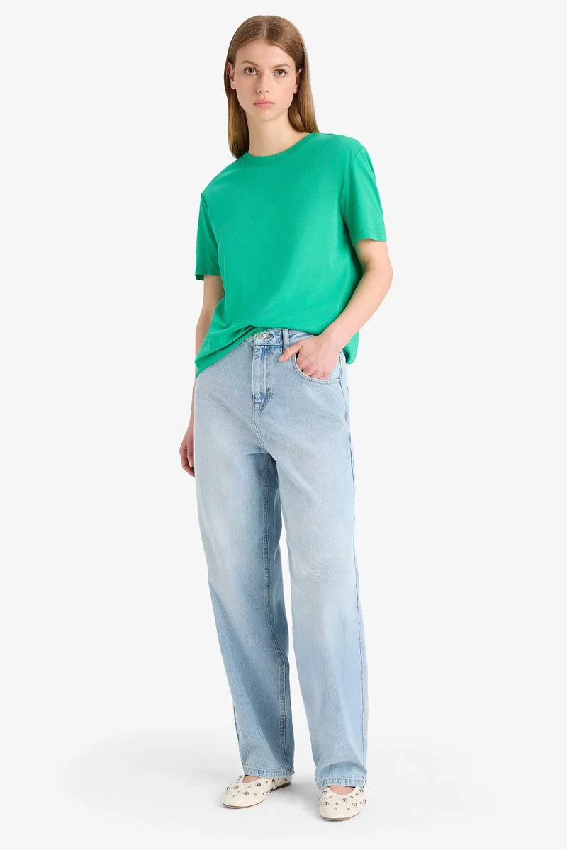 ديفاكتو Regular Fit Crew Neck Basic Cotton T-Shirt