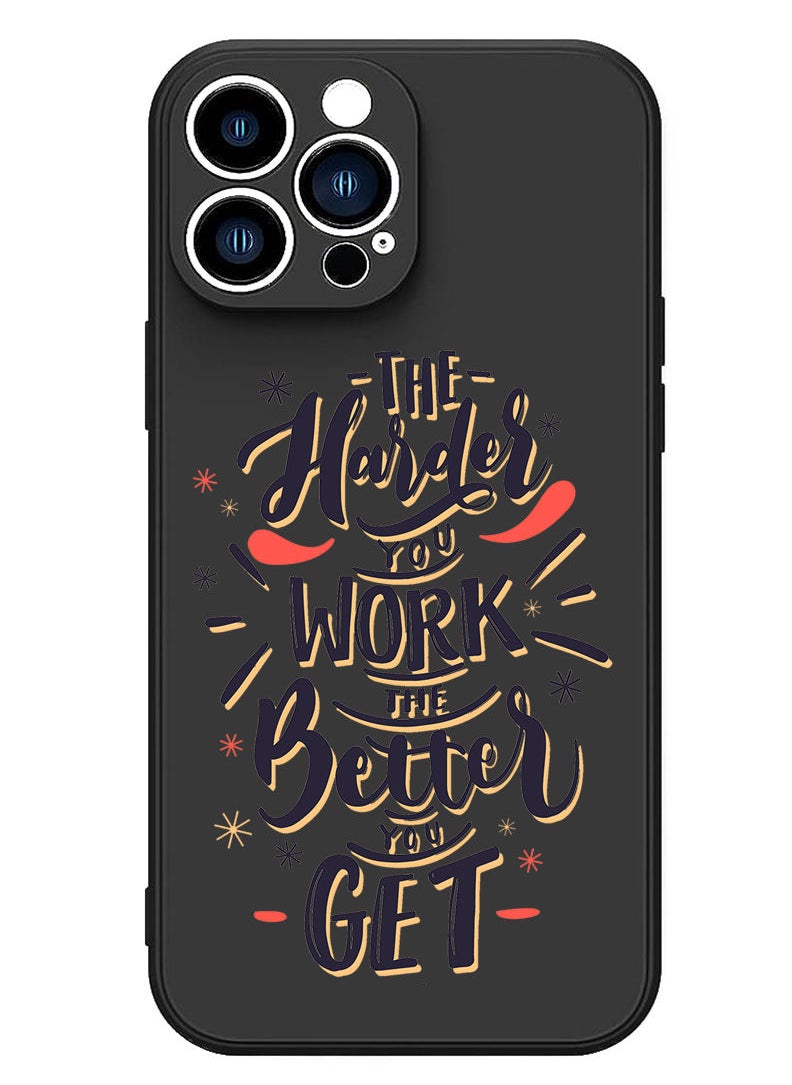 Theodor Protective Slim Fit Case Liquid Silicone Cover with Full Body Protection Anti-Scratch Shockproof Case For iPhone 12 Pro Max Black  - Harder you work Better you get  - Image 1