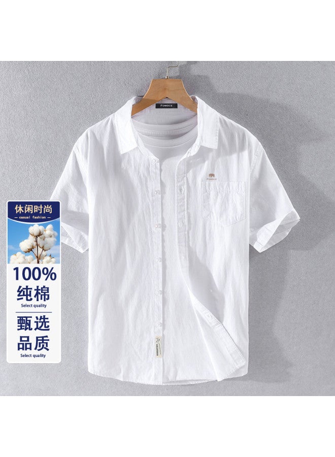 Fomoce men's Summer Solid Color Casual Slim-fit Soft Comfortable Breathable Short-sleeve Shirt - Image 2
