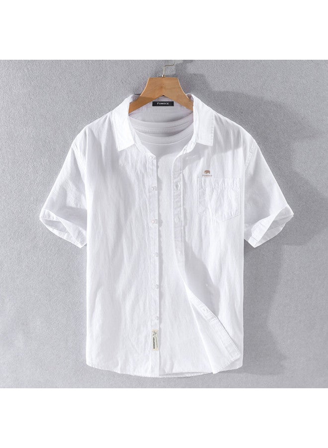 Fomoce men's Summer Solid Color Casual Slim-fit Soft Comfortable Breathable Short-sleeve Shirt - Image 3