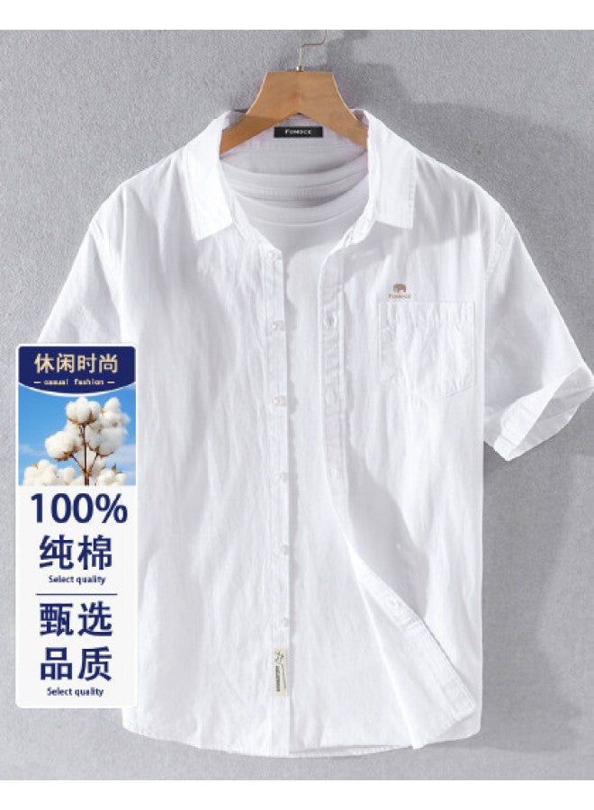 Fomoce men's Summer Solid Color Casual Slim-fit Soft Comfortable Breathable Short-sleeve Shirt - Image 1