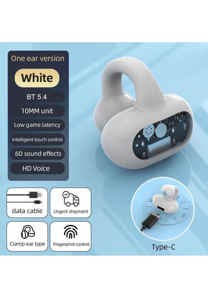 سماعات بلوتوث 5.4 لاسلكية، مشبك للأذن، سماعات توصيل العظام، رأس رياضي (أبيض) - Image 4