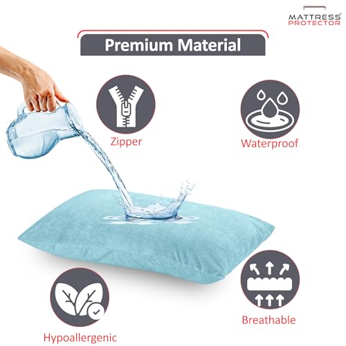 Mattress Protector Premium Waterproof Pillow Protector with Zippered Closure| Hypoallergenic & Protects from Dust Mites, Bed Bugs & Liquid Spills, Standard Size(18x28 Inch -Blue )- Pack of 4 - Image 2