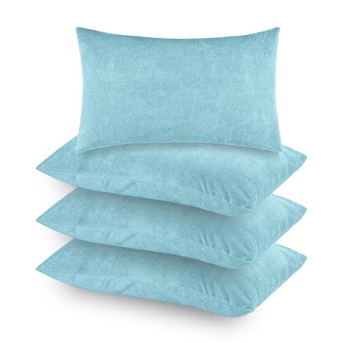 Mattress Protector Premium Waterproof Pillow Protector with Zippered Closure| Hypoallergenic & Protects from Dust Mites, Bed Bugs & Liquid Spills, Standard Size(18x28 Inch -Blue )- Pack of 4 - Image 1