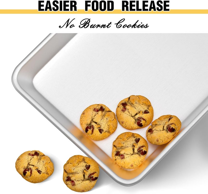 Umite Chef Commercial Quality Baking Sheet Pan Set, Natural Aluminum Cookie Sheet, Warp Resistant Baker's Half Sheet Pan, Large Thick Cookie Tray Pans for Baking, Roasting(2 Pack, 18X13In) - Image 2