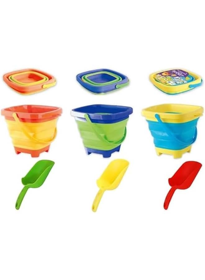 هوكور Beach Pails Sand Buckets and Sand Shovels Set for Kids,Summer Beach Toys for Outdoor,Foldable Bucket Portable Silicone Pail for Kids Beach Play, 2L, 3PCS - Image 1
