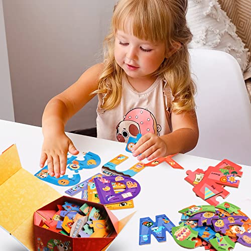 NAODONGLI Wooden Alphabet Puzzles for Toddlers Ages 3Montessori Preschool Learning ABC Sight Words Letter Puzzle for ToddlersLearning Toys Easter Birthday Gift for Kindergarten Boys Girls - Image 5