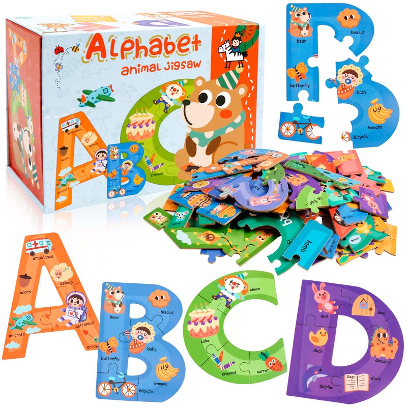 NAODONGLI Wooden Alphabet Puzzles for Toddlers Ages 3Montessori Preschool Learning ABC Sight Words Letter Puzzle for ToddlersLearning Toys Easter Birthday Gift for Kindergarten Boys Girls - Image 3