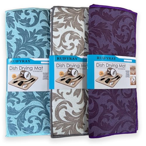 Microfiber Dish Drying Mat 3PCS 20X15 Large Ultra Absorbent  Quick Drying for Kitchen Counter Hand and Machine Washable