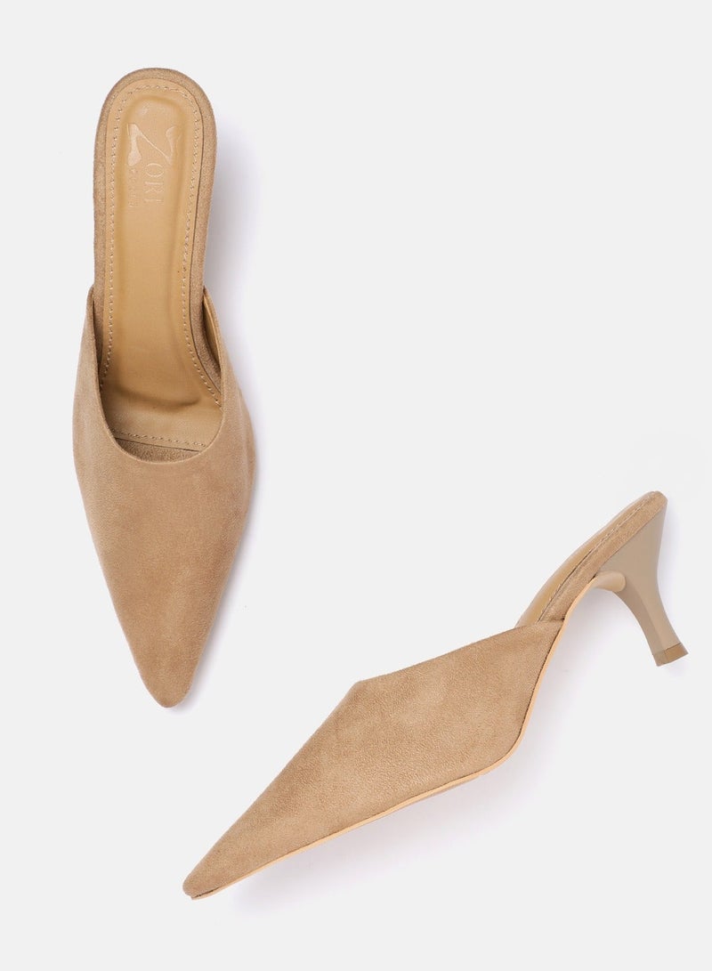 ZORIWORLD 9TO5 Suede Beige Heels for Women 3 Inch Heel - Image 3