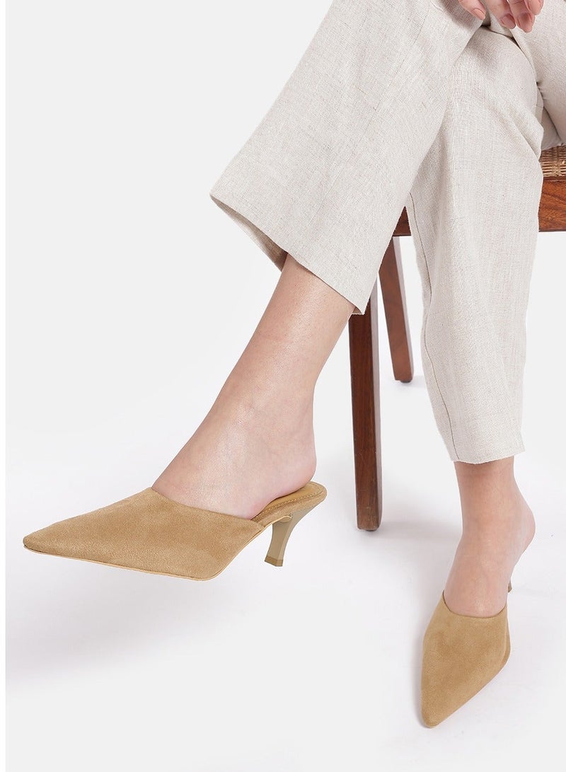 ZORIWORLD 9TO5 Suede Beige Heels for Women 3 Inch Heel - Image 1