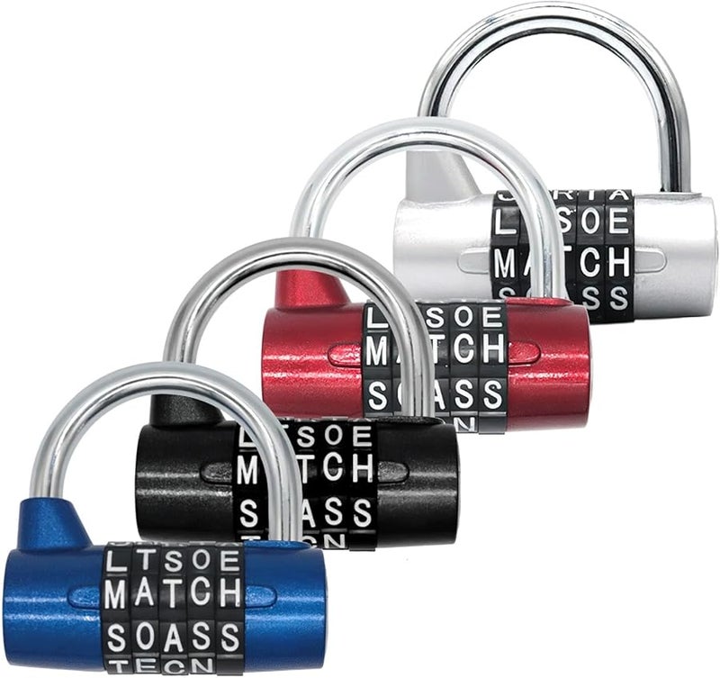5 Letter Combination Locks 4 Pcs Adjustable Code Rust Resistant Silver Red Blue Black - Image 2