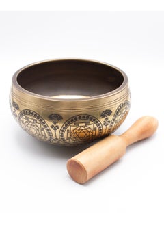 Alpine Crystals UAE Authentic Himalayan Bodhisattva Singing Bowl Single Set Golden Design Handcrafted in Nepal (623 grams) Includes Traditional Wooden Striker  - Image 1