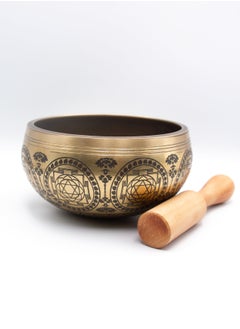 Alpine Crystals UAE Authentic Himalayan Bodhisattva Singing Bowl Single Set Golden Design Handcrafted in Nepal (623 grams) Includes Traditional Wooden Striker  - Image 4