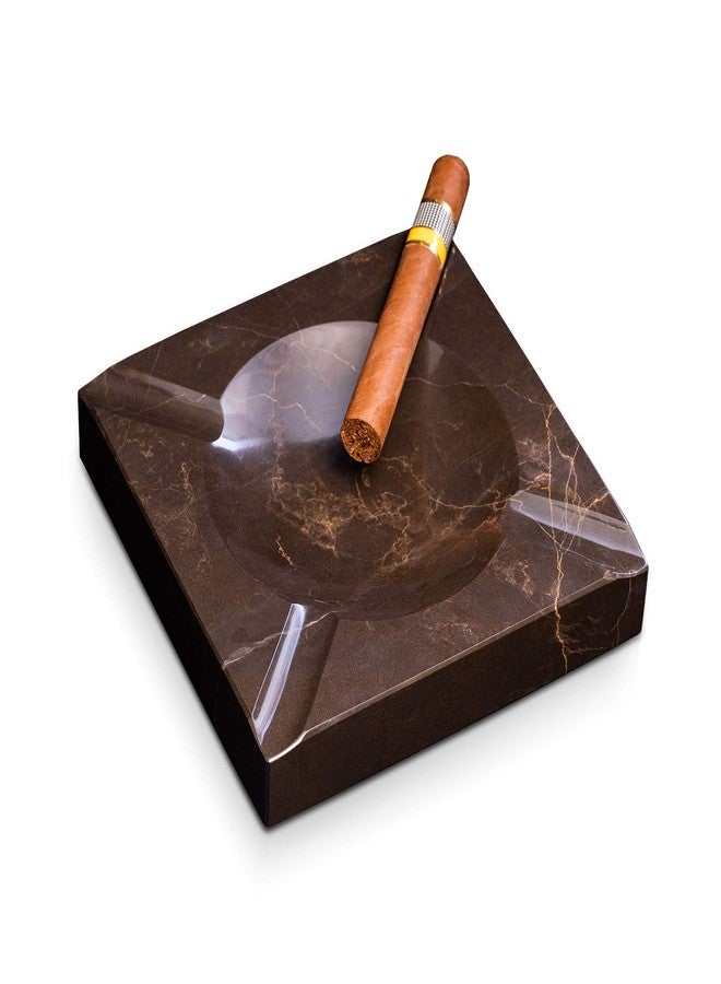 Bey-Berk Amber Emperador Marble Four Cigar Ashtray, 7" Square Genuine Brown Stone, Heritage Cigar Lounge Accent - Image 1