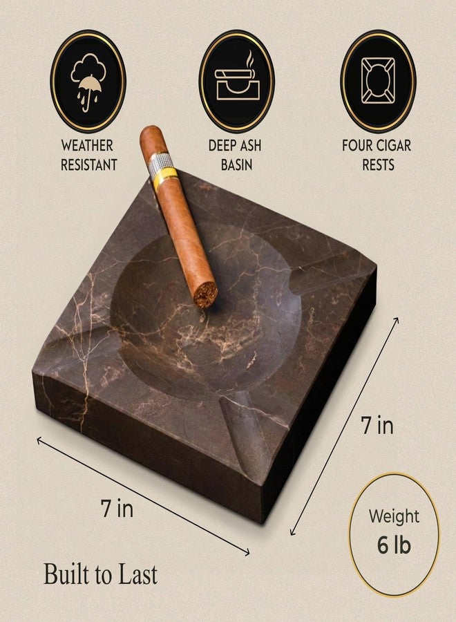 Bey-Berk Amber Emperador Marble Four Cigar Ashtray, 7" Square Genuine Brown Stone, Heritage Cigar Lounge Accent - Image 3