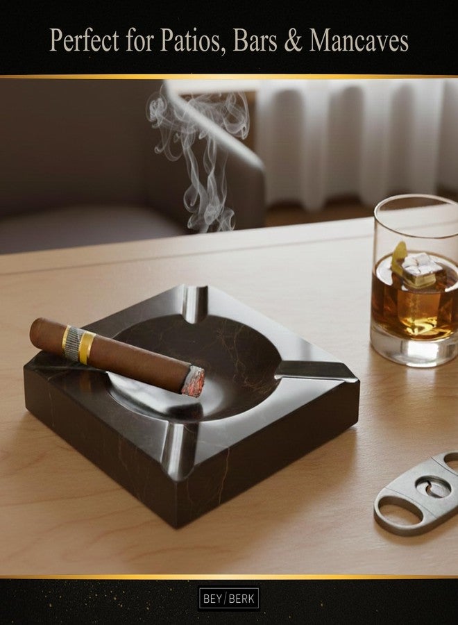Bey-Berk Amber Emperador Marble Four Cigar Ashtray, 7" Square Genuine Brown Stone, Heritage Cigar Lounge Accent - Image 4