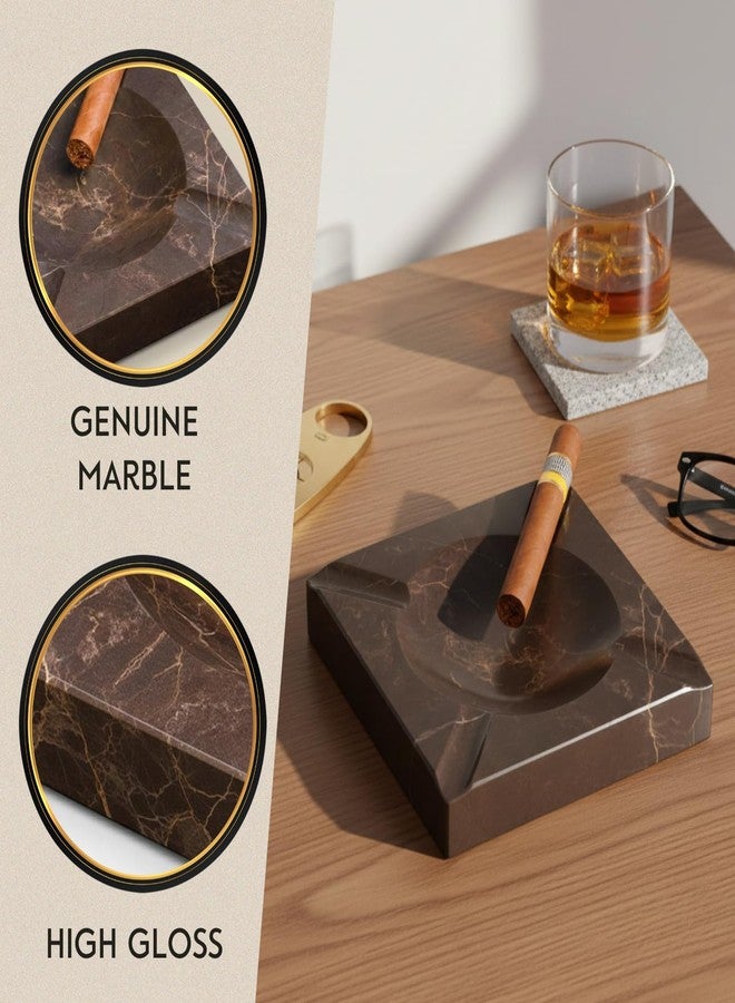 Bey-Berk Amber Emperador Marble Four Cigar Ashtray, 7" Square Genuine Brown Stone, Heritage Cigar Lounge Accent - Image 2