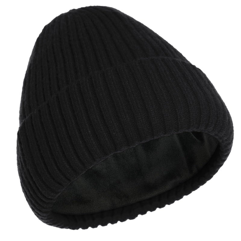 ROYBENS Warm Beanie for Men Women, Thick Fleece Lined Knit Winter Hats Wool Cuffed Fisherman Beanies Cold Weather Skull Cap Unisex, Black - Image 1