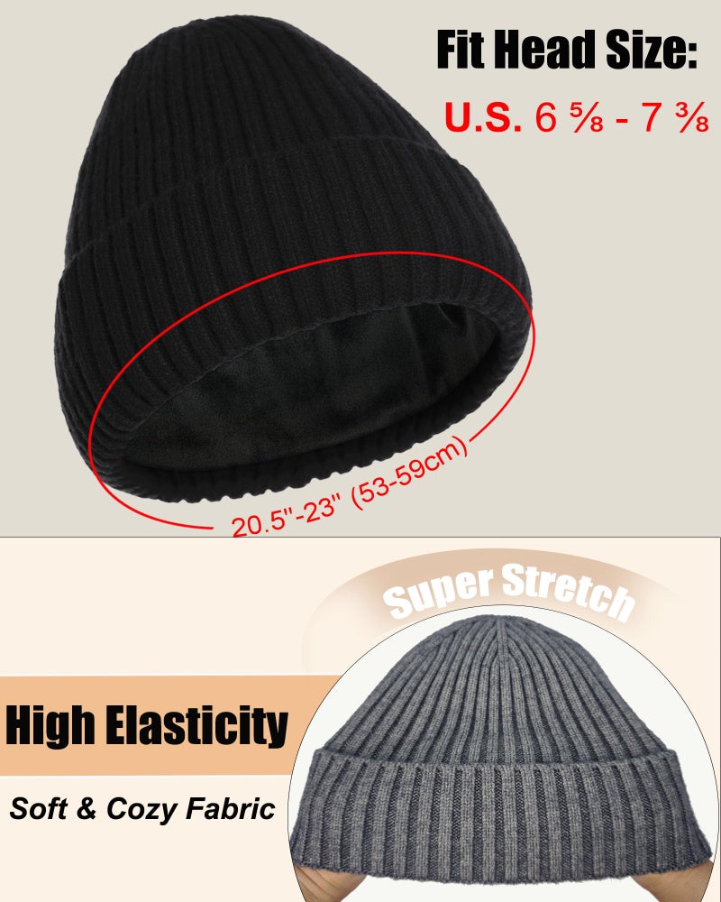ROYBENS Warm Beanie for Men Women, Thick Fleece Lined Knit Winter Hats Wool Cuffed Fisherman Beanies Cold Weather Skull Cap Unisex, Black - Image 3