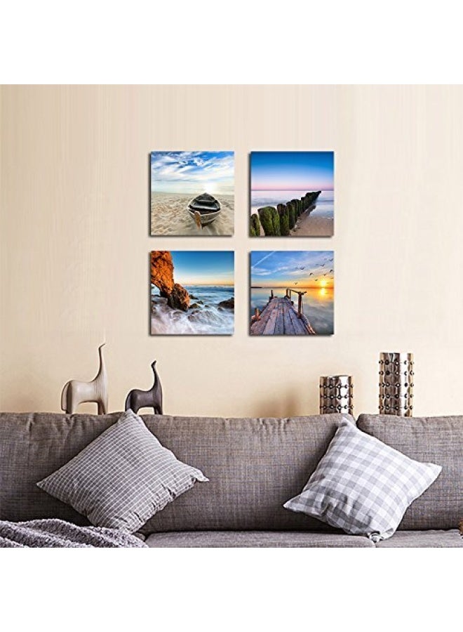 Wieco Art Beach Pictures Canvas Wall Art Bathroom Decor Beach Seaview Wall Decor Ocean Nautical Bathroom Pictures Canvas Painting Bedroom Art Bathroom Accessories Coastal Themed Home Decorations - Image 5
