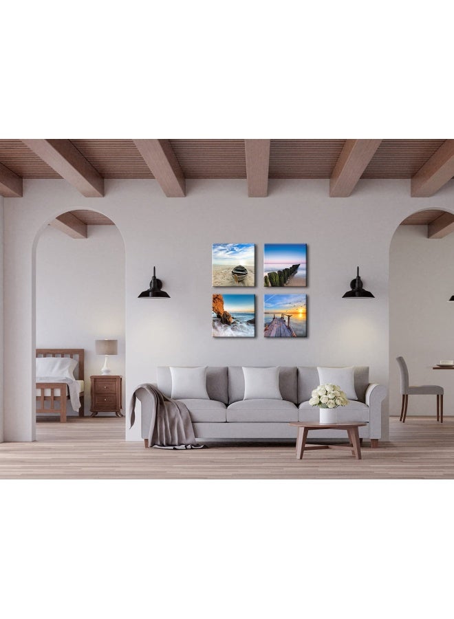 Wieco Art Beach Pictures Canvas Wall Art Bathroom Decor Beach Seaview Wall Decor Ocean Nautical Bathroom Pictures Canvas Painting Bedroom Art Bathroom Accessories Coastal Themed Home Decorations - Image 3