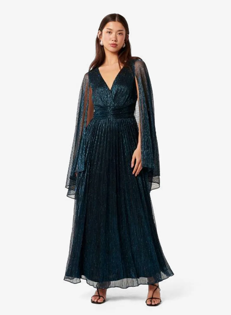Priscilla Plisse Cape V Neck Maxi Dress