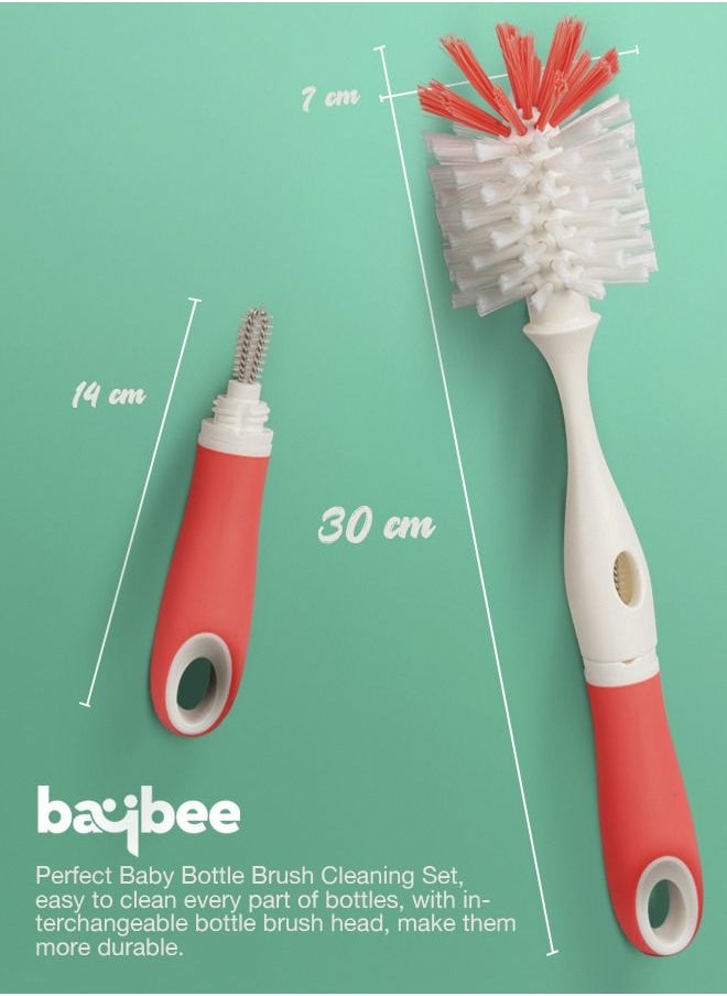 BAYBEE - BAYBEE 2 in 1 Nylon Bristles Baby Feeding Bottles & Nipple Cleaning Brush Easy Grip 360° Rotating Long Handle Milk Bottle Cleaner Brush for Easy Clean Bottle Neck & Corners for All Mugs & Cups (Pink) - Image 1