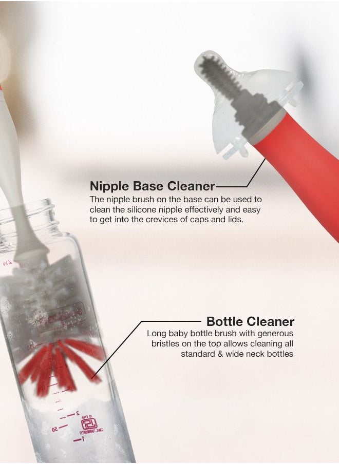BAYBEE - BAYBEE 2 in 1 Nylon Bristles Baby Feeding Bottles & Nipple Cleaning Brush Easy Grip 360° Rotating Long Handle Milk Bottle Cleaner Brush for Easy Clean Bottle Neck & Corners for All Mugs & Cups (Pink) - Image 1