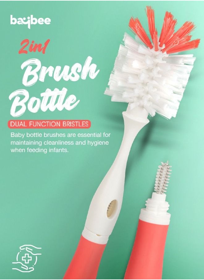 BAYBEE - BAYBEE 2 in 1 Nylon Bristles Baby Feeding Bottles & Nipple Cleaning Brush Easy Grip 360° Rotating Long Handle Milk Bottle Cleaner Brush for Easy Clean Bottle Neck & Corners for All Mugs & Cups (Pink) - Image 1
