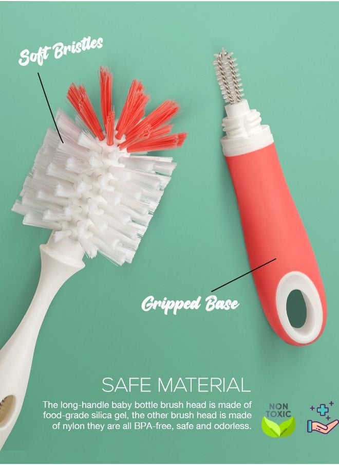 BAYBEE - BAYBEE 2 in 1 Nylon Bristles Baby Feeding Bottles & Nipple Cleaning Brush Easy Grip 360° Rotating Long Handle Milk Bottle Cleaner Brush for Easy Clean Bottle Neck & Corners for All Mugs & Cups (Pink) - Image 1