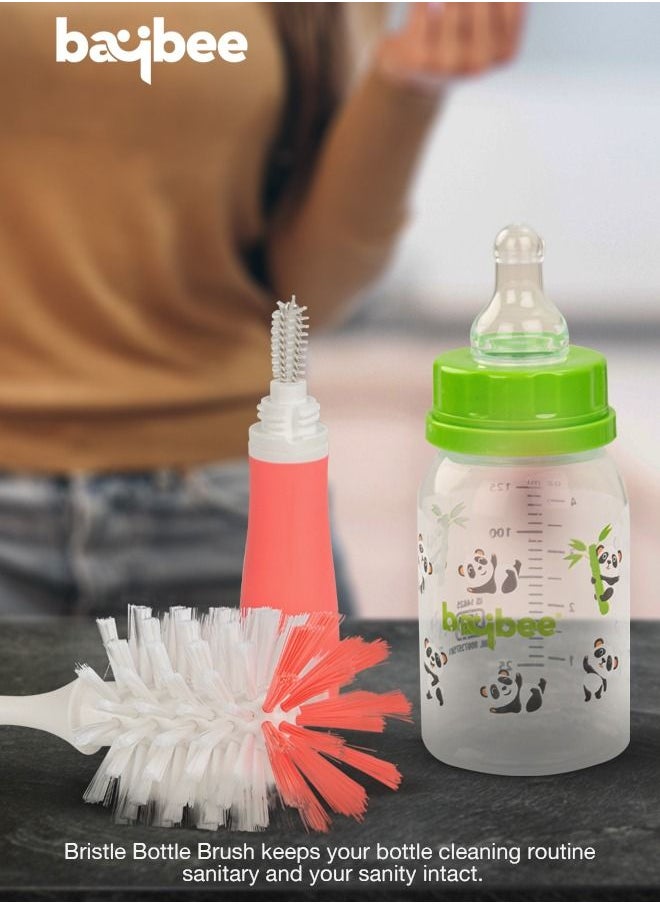BAYBEE - BAYBEE 2 in 1 Nylon Bristles Baby Feeding Bottles & Nipple Cleaning Brush Easy Grip 360° Rotating Long Handle Milk Bottle Cleaner Brush for Easy Clean Bottle Neck & Corners for All Mugs & Cups (Pink) - Image 1