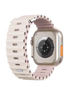 Color Fans Soft Silicone Ocean Sports Strap Compatible Apple Watch Ultra 49mm 45mm 44mm 42mm for Men Women, Adjustible Watch Band for Apple Watch Ultra/SE/Series 9/8/7/6/5/4/3/2/1 - Starlight/Pink Sand  - Image 2