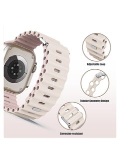 Color Fans Soft Silicone Ocean Sports Strap Compatible Apple Watch Ultra 49mm 45mm 44mm 42mm for Men Women, Adjustible Watch Band for Apple Watch Ultra/SE/Series 9/8/7/6/5/4/3/2/1 - Starlight/Pink Sand  - Image 4