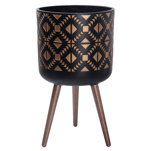 D'vine Dev 14 Inch Planter Pot with Stand, Mid-Century Tall Plant Pot with Legs for Indoor Plants, Bronze/Black, 88-G-D-6 - Image 1