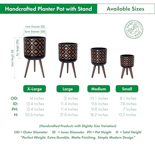 D'vine Dev 14 Inch Planter Pot with Stand, Mid-Century Tall Plant Pot with Legs for Indoor Plants, Bronze/Black, 88-G-D-6 - Image 3
