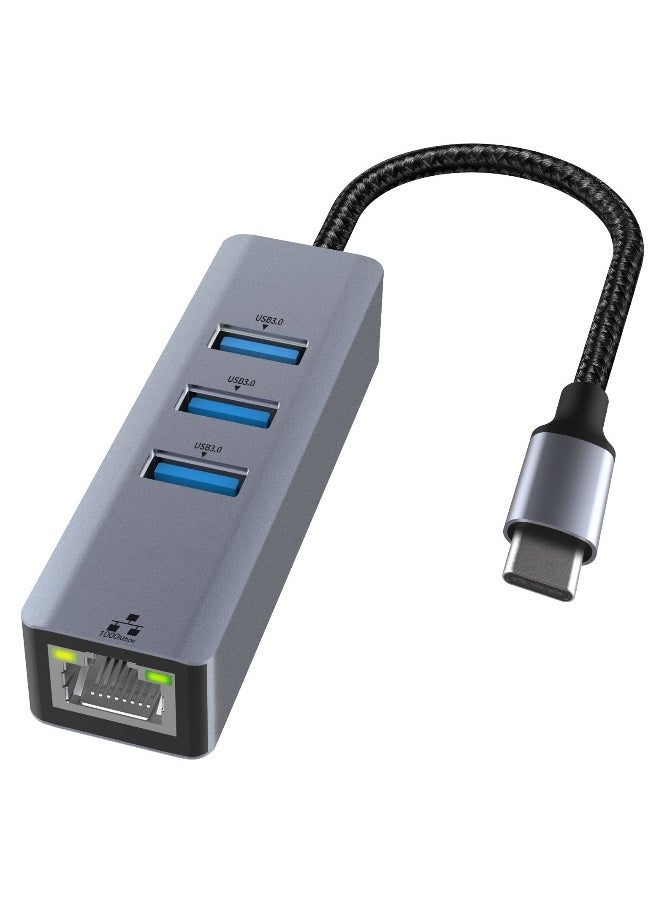 Generic SYOSI USB C to Ethernet Adapter, USB C to RJ45 1000 Mbps Gigabit Ethernet Adapter, USB C Thunderbolt 3/4 to 3 Port USB 3.0 Hub for Laptop, Smart TV, for Windows/Mac OS/Surface Pro/Linux/XPS  - Image 1