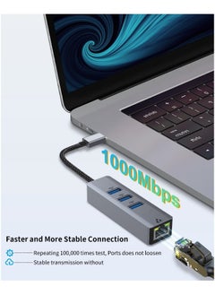 ماركة غير محددة محول SYOSI USB C إلى إيثرنت، محول USB C إلى RJ45 بسرعة 1000 ميجابت في الثانية، محول Thunderbolt 3/4 USB C إلى مركز USB 3.0 3 منافذ لأجهزة اللابتوب، التلفاز الذكي، لأنظمة Windows/Mac OS/Surface Pro/Linux/XPS  - Image 2