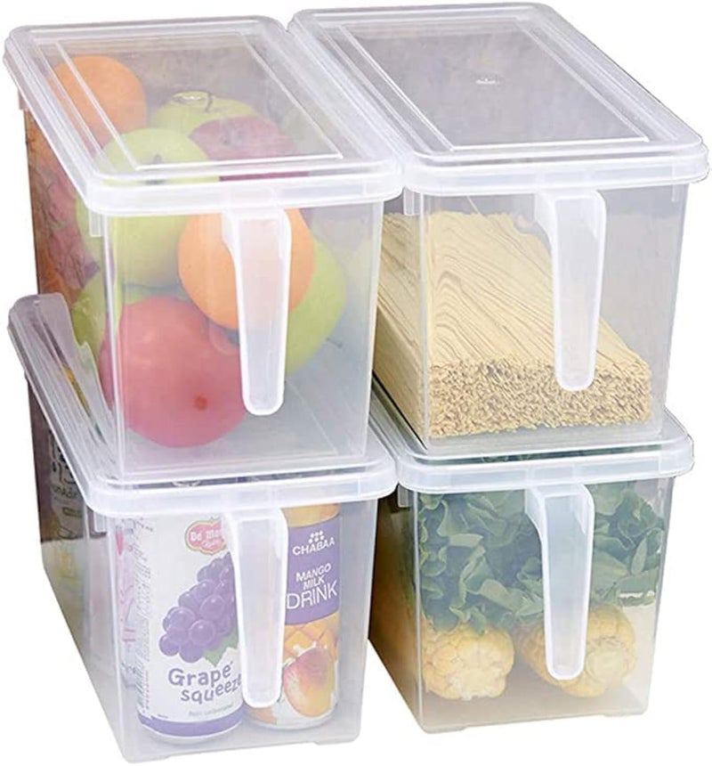 Large Fridge Organizer Food Storage Containers Stackable Refrigerator Organizer Bins with Lids Clear Plastic Organizer Square Produce Saver for Fruits Vegetables Meat Set of 4?Pack
